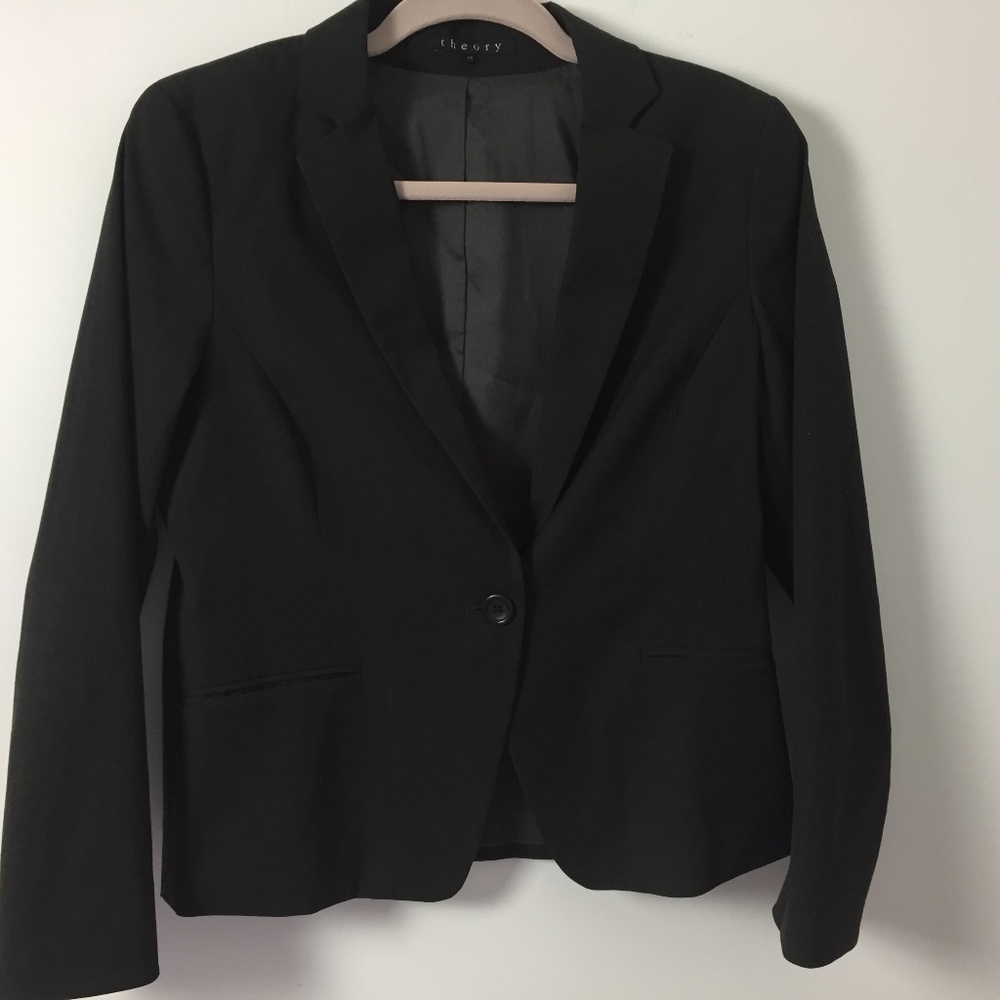 Theory womens 10 charcoal gray crepe jacket blazer 1 button lightweight a/b